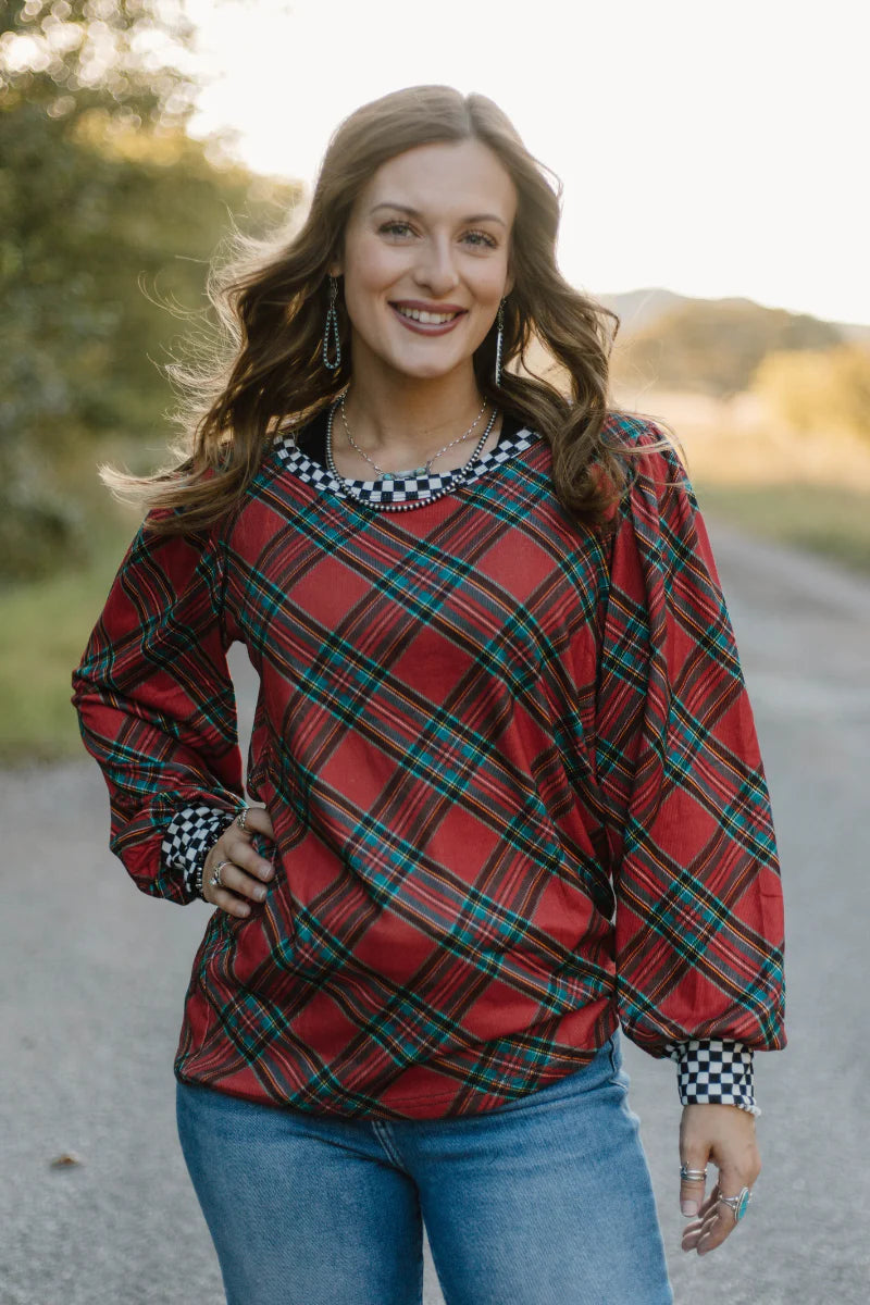 Sterling Kreek Merry & Checked Top*
