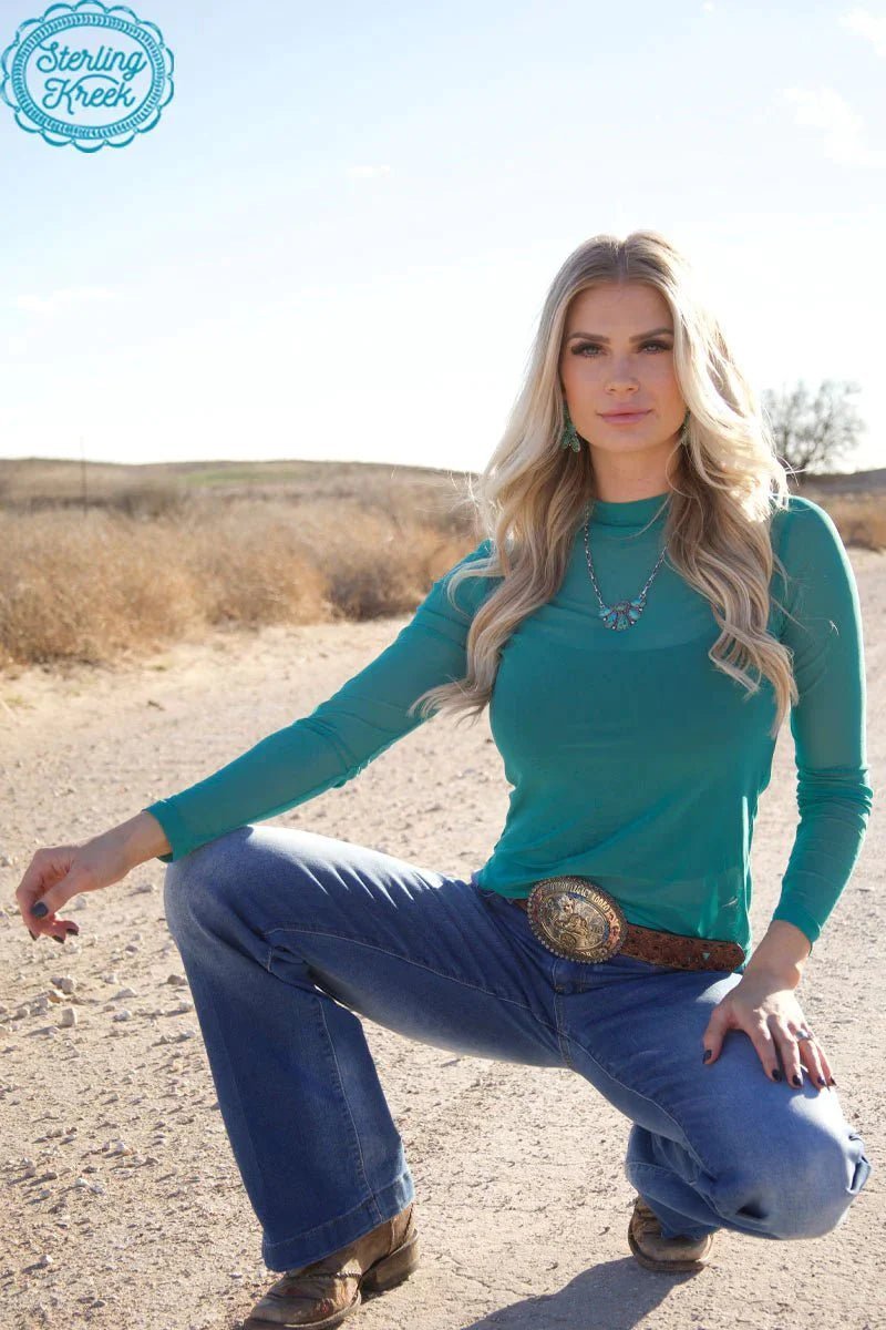 PLUS Sterling Kreek Meshed Out Turquoise Top | gussieduponline