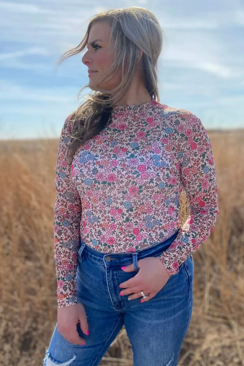 Sterling Kreek Sunday Morning Bloom Mesh Top