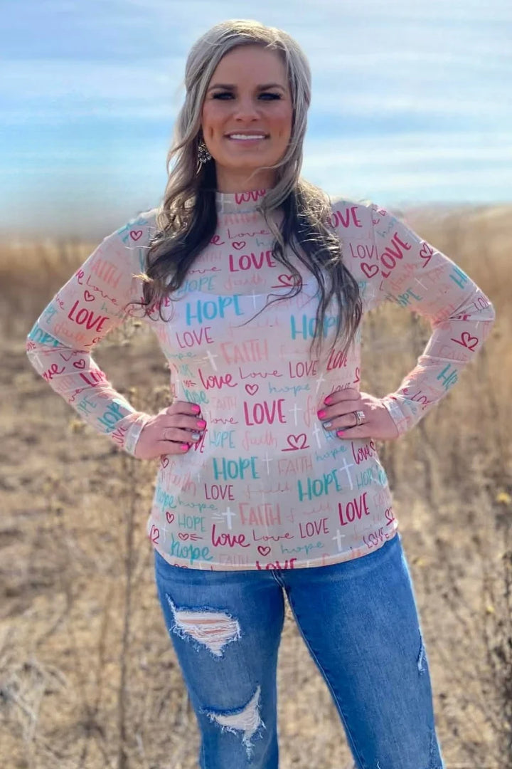 Sterling Kreek Faith, Hope, & Love Mesh Top