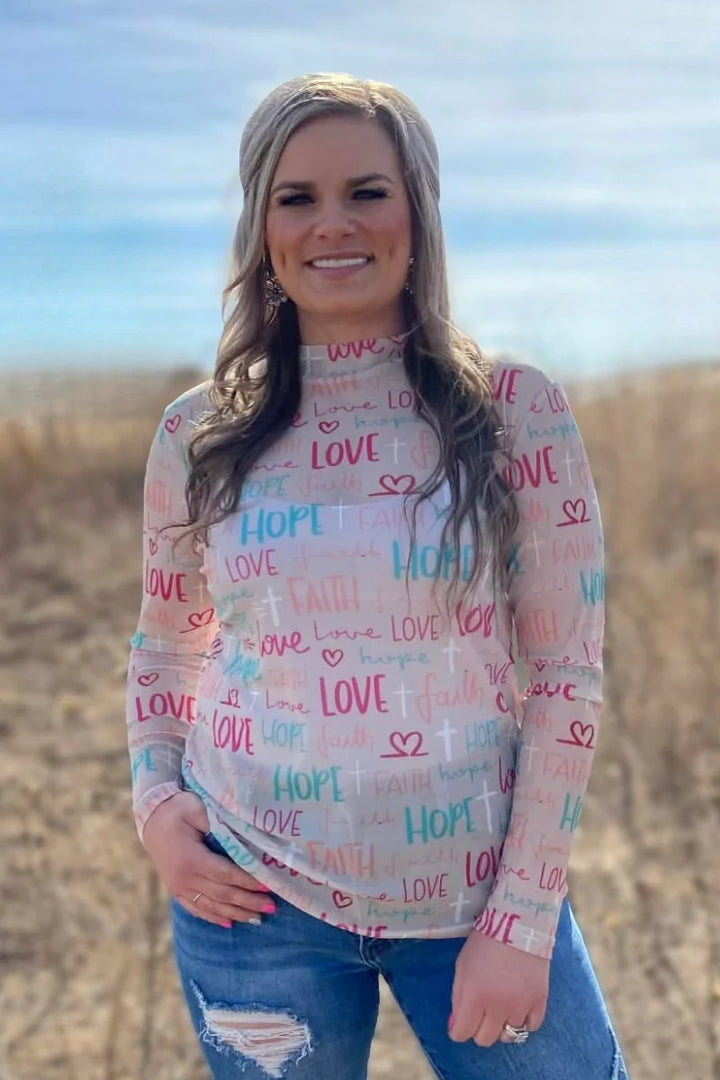 Sterling Kreek Faith, Hope, & Love Mesh Top