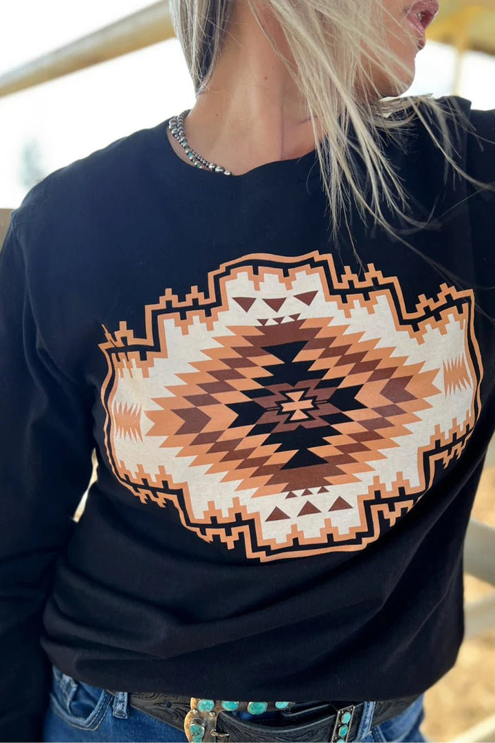 Sterling Kreek Navajo Rug Long Sleeved Top | gussieduponline