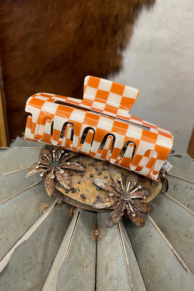 Sterling Kreek Checked Funky Frontier Claw Clip-Orange