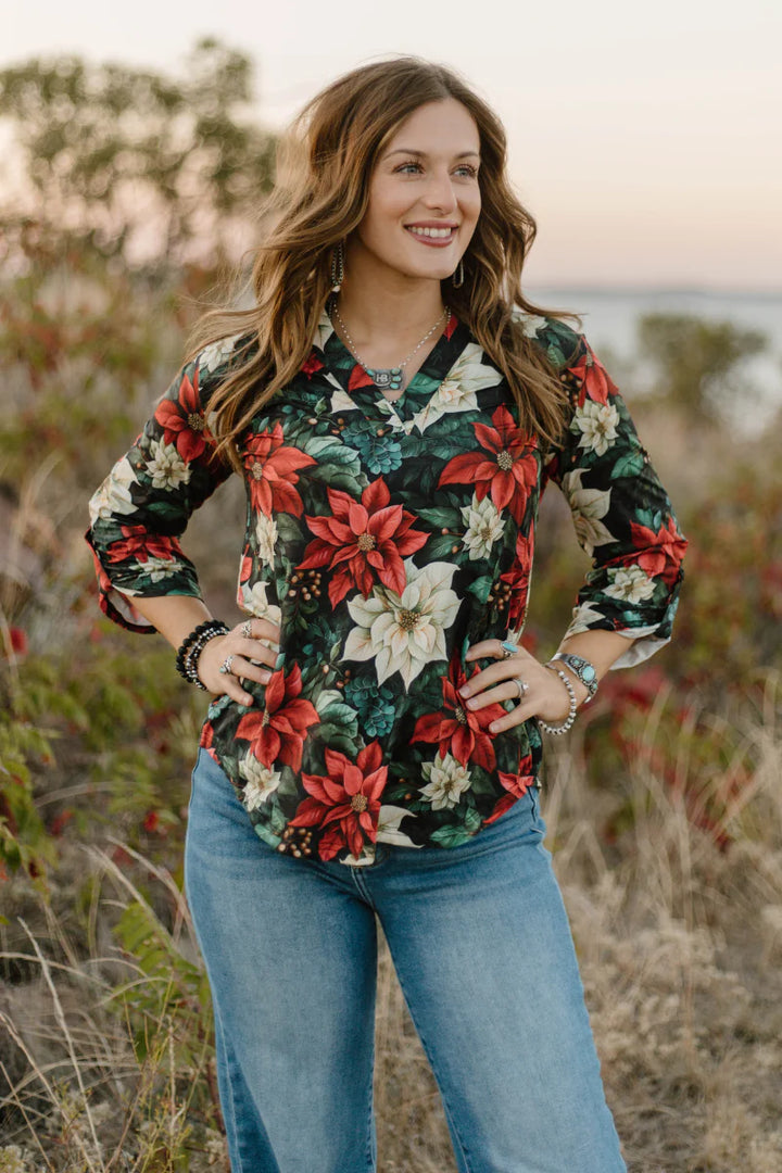 Sterling Kreek Poinsettia Season Top*