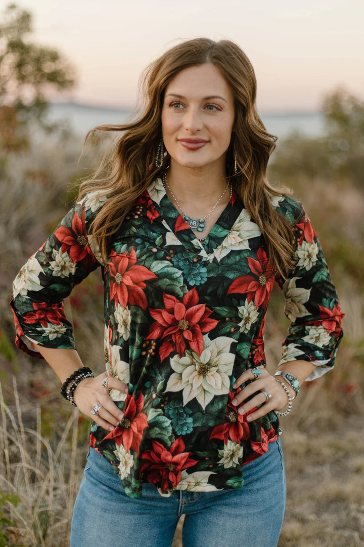 Sterling Kreek Poinsettia Season Top*