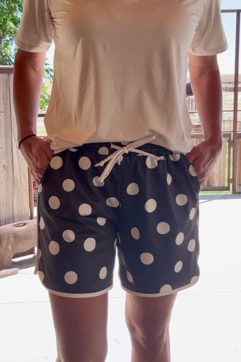 Sterling Kreek Black Polka Dot Posie Long Shorts