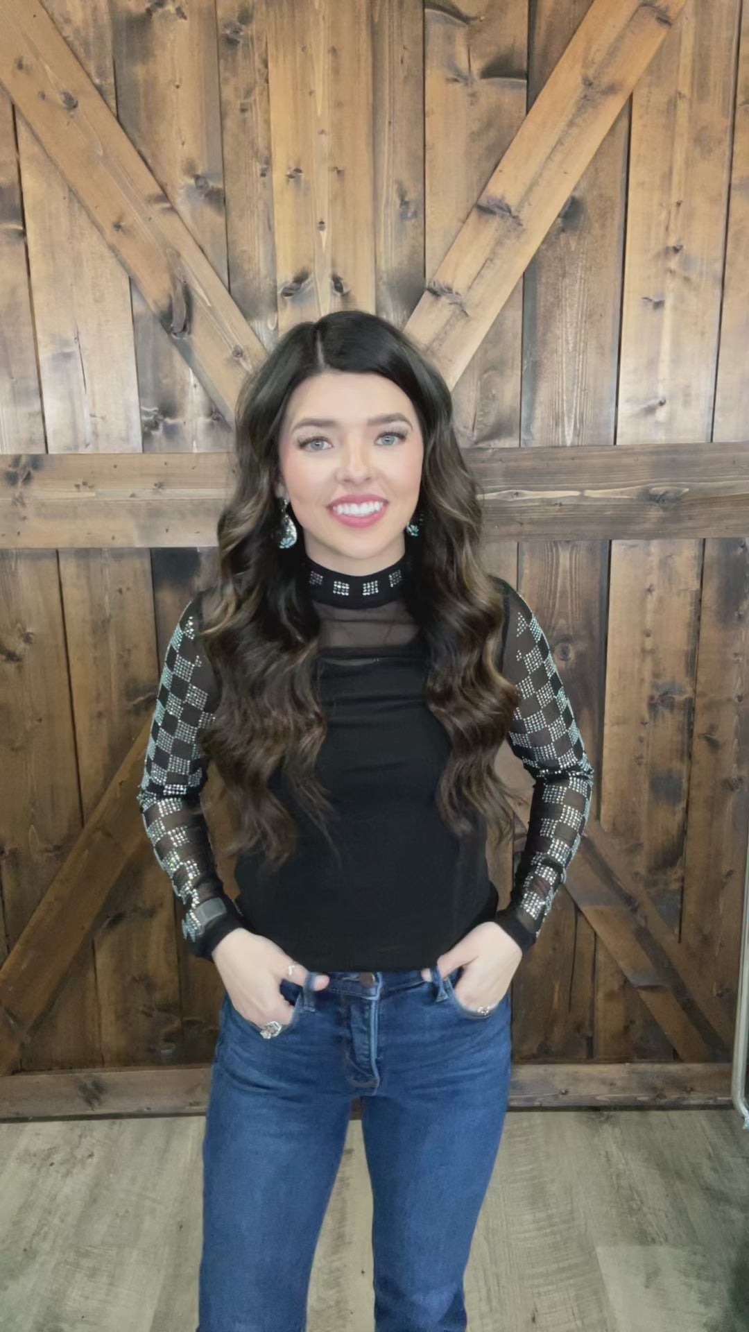 Sterling Kreek Checked In Black Mesh Top