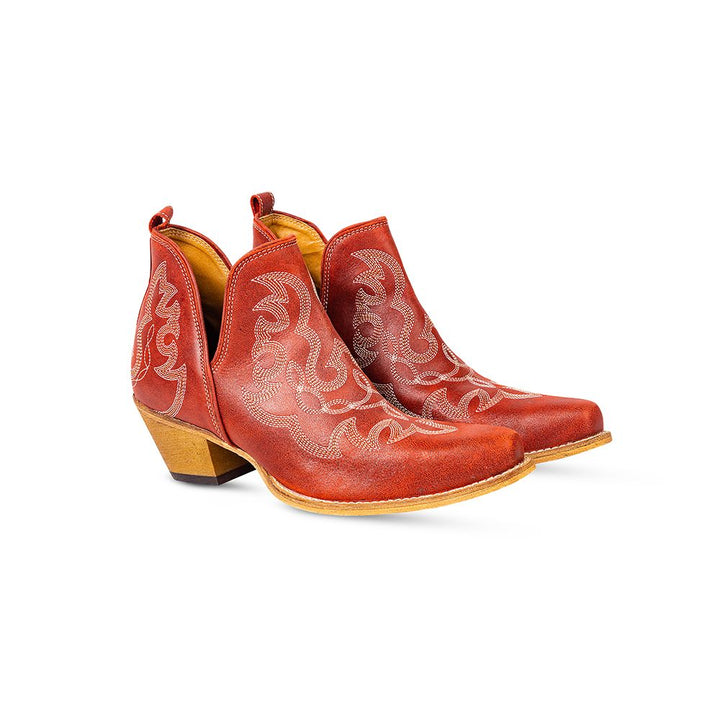Myra Maisie Red Leather Stitched Booties | gussieduponline
