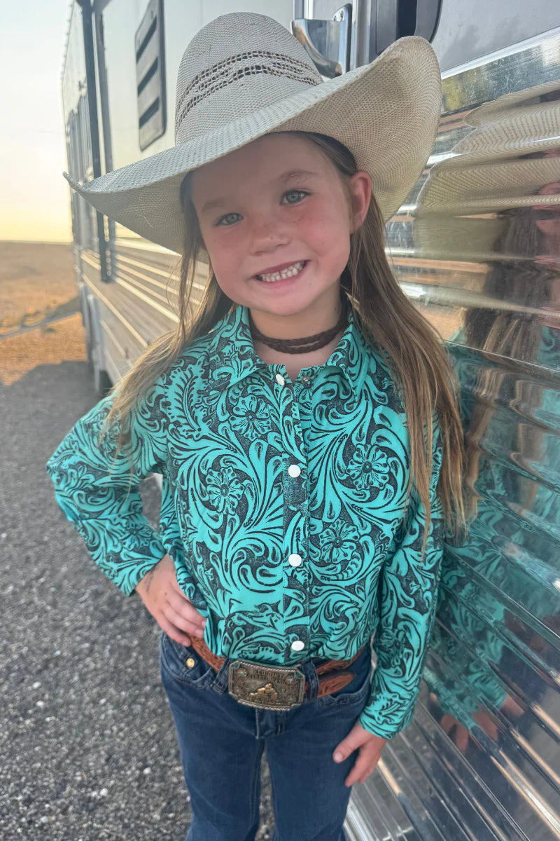 KIDS Sterling Kreek Tooled In Turquoise Button Up