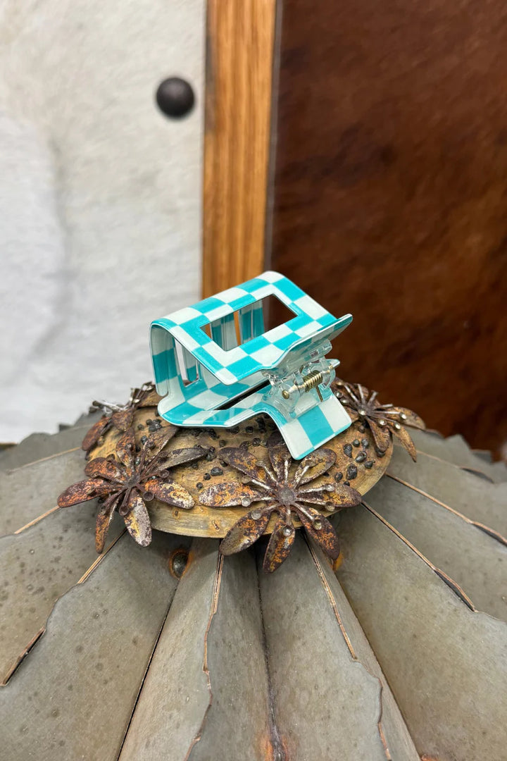 MINI Sterling Kreek Checked Funky Turquoise Clip