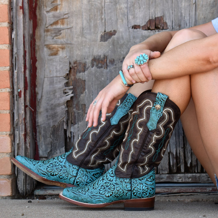 Turquoise Tooled Leather Boots | gussieduponline