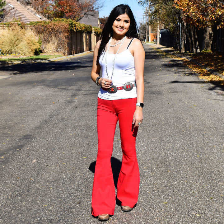 Seeing Red Super Stretch Bell Bottoms | gussieduponline