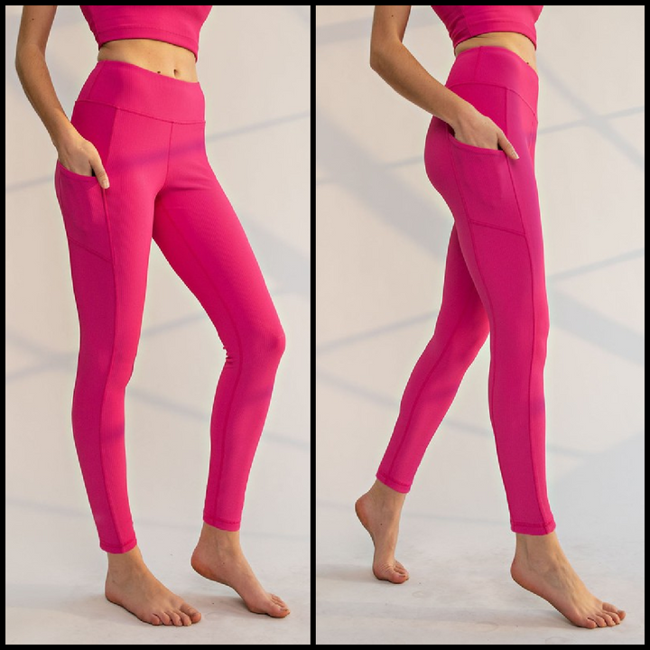 Ribbed Yoga Leggings With Pockets | gussieduponline