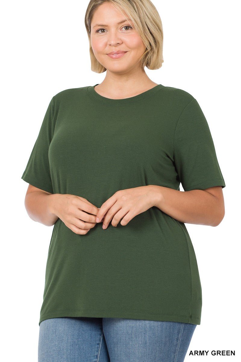Plus Short Sleeve Round Neck Tee- soft | gussieduponline