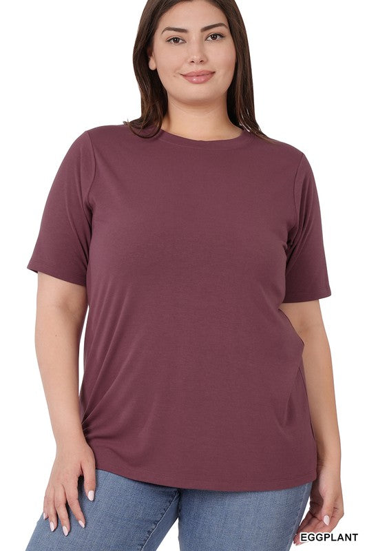 Plus Short Sleeve Round Neck Tee- soft | gussieduponline