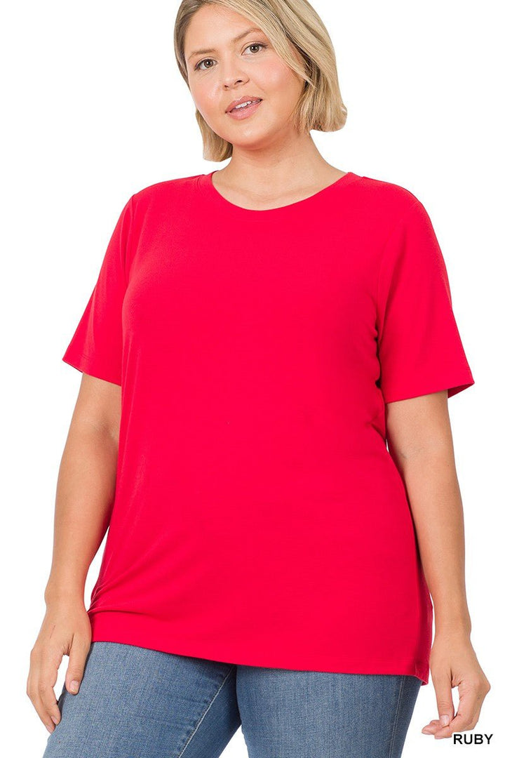 Plus Short Sleeve Round Neck Tee- soft | gussieduponline