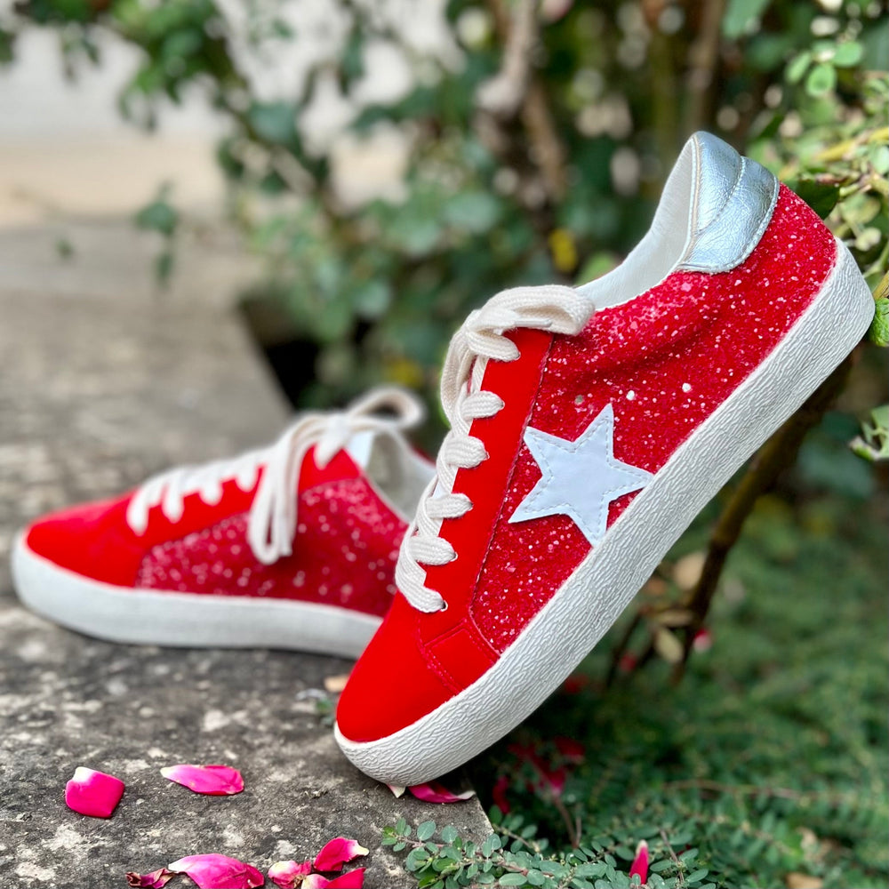 Red Glazed Star Sneakers | gussieduponline