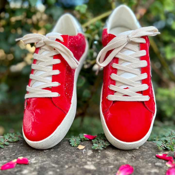 Red Glazed Star Sneakers | gussieduponline