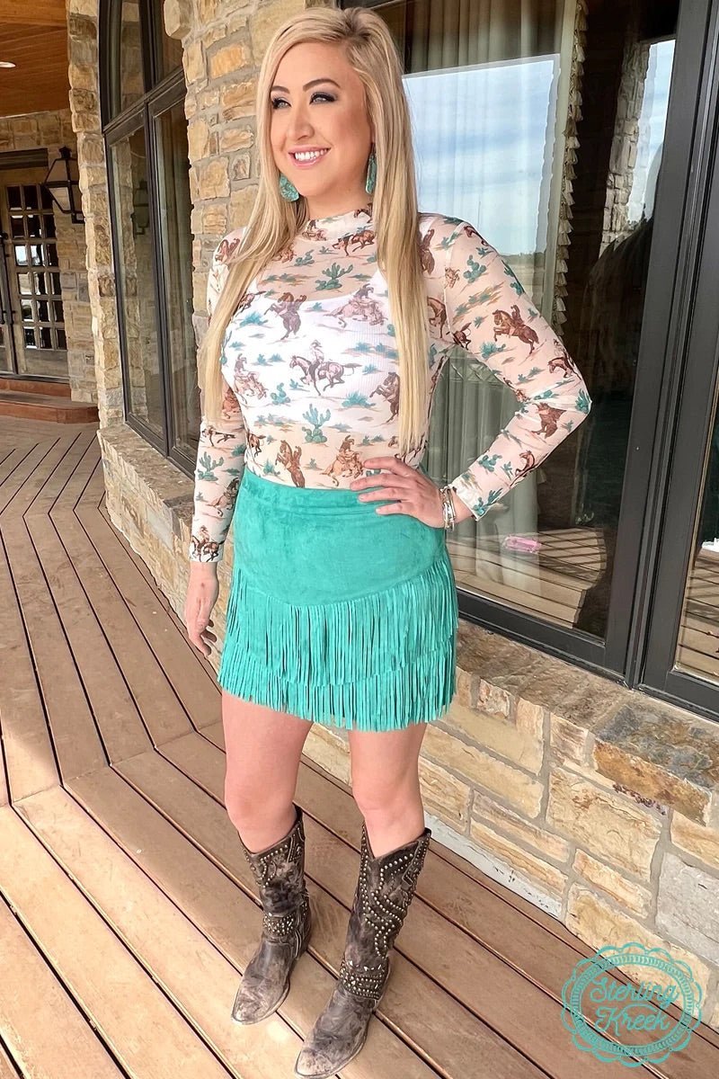 Fort Worth Fringe Skirt Turquoise | gussieduponline