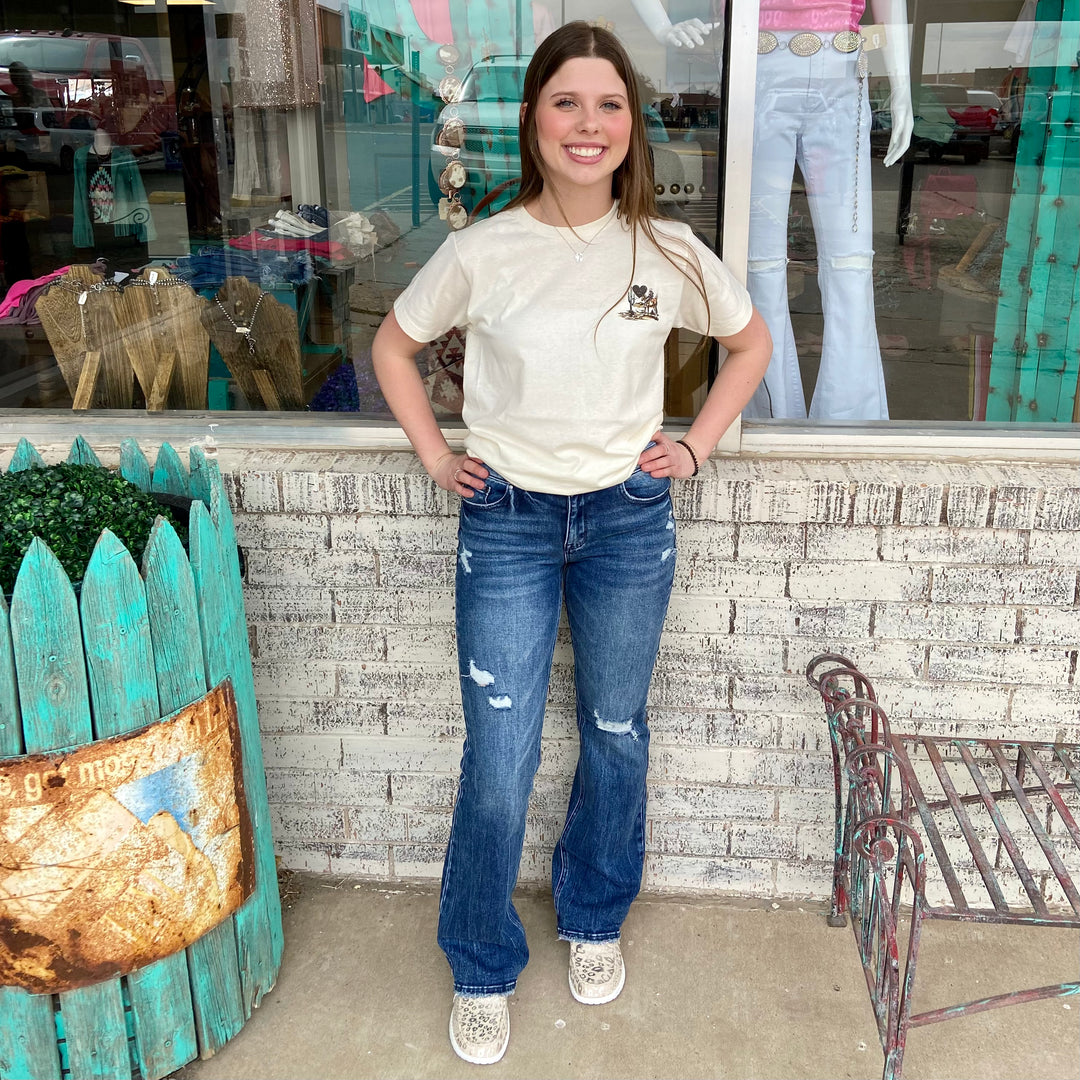 Dark Washed High-Rise Classic Bootcut Jeans | gussieduponline