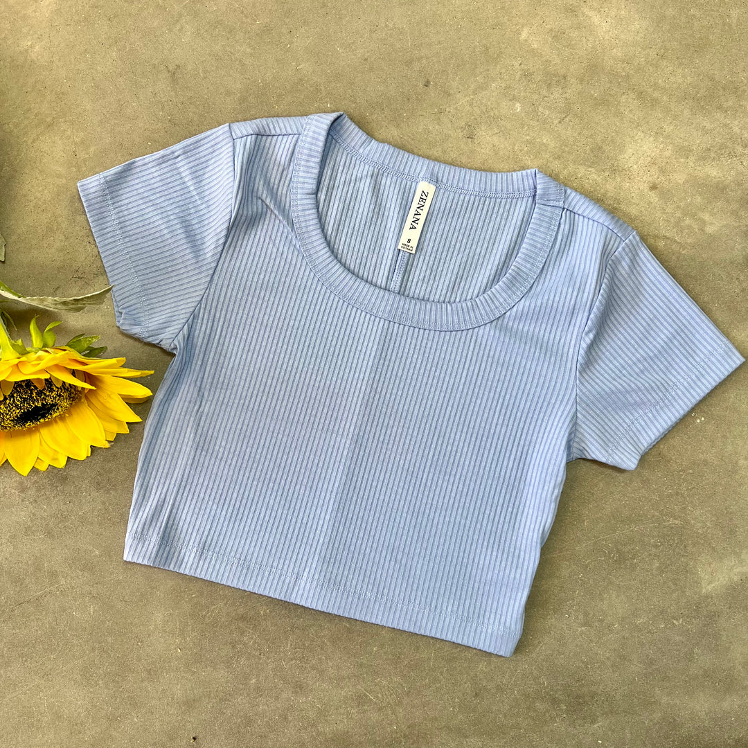 Zenana Ribbed Scoop Neck Crop Top | gussieduponline