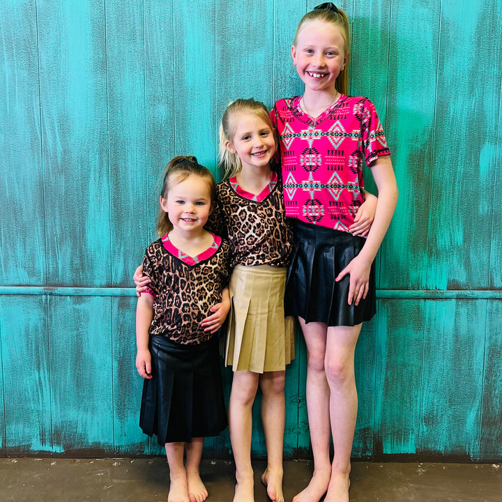 KIDS Little Sassy Beige Faux Leather Skirt | gussieduponline