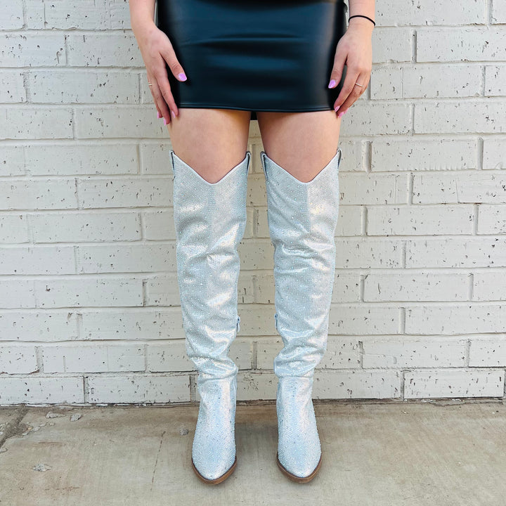 Bring Ya To Your Knees Rhinestone Boots | gussieduponline