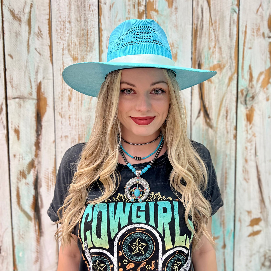 Rolling Around In The Turquoise Straw Hat | gussieduponline