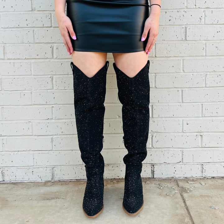 Bring Ya To Your Knees Rhinestone Boots | gussieduponline