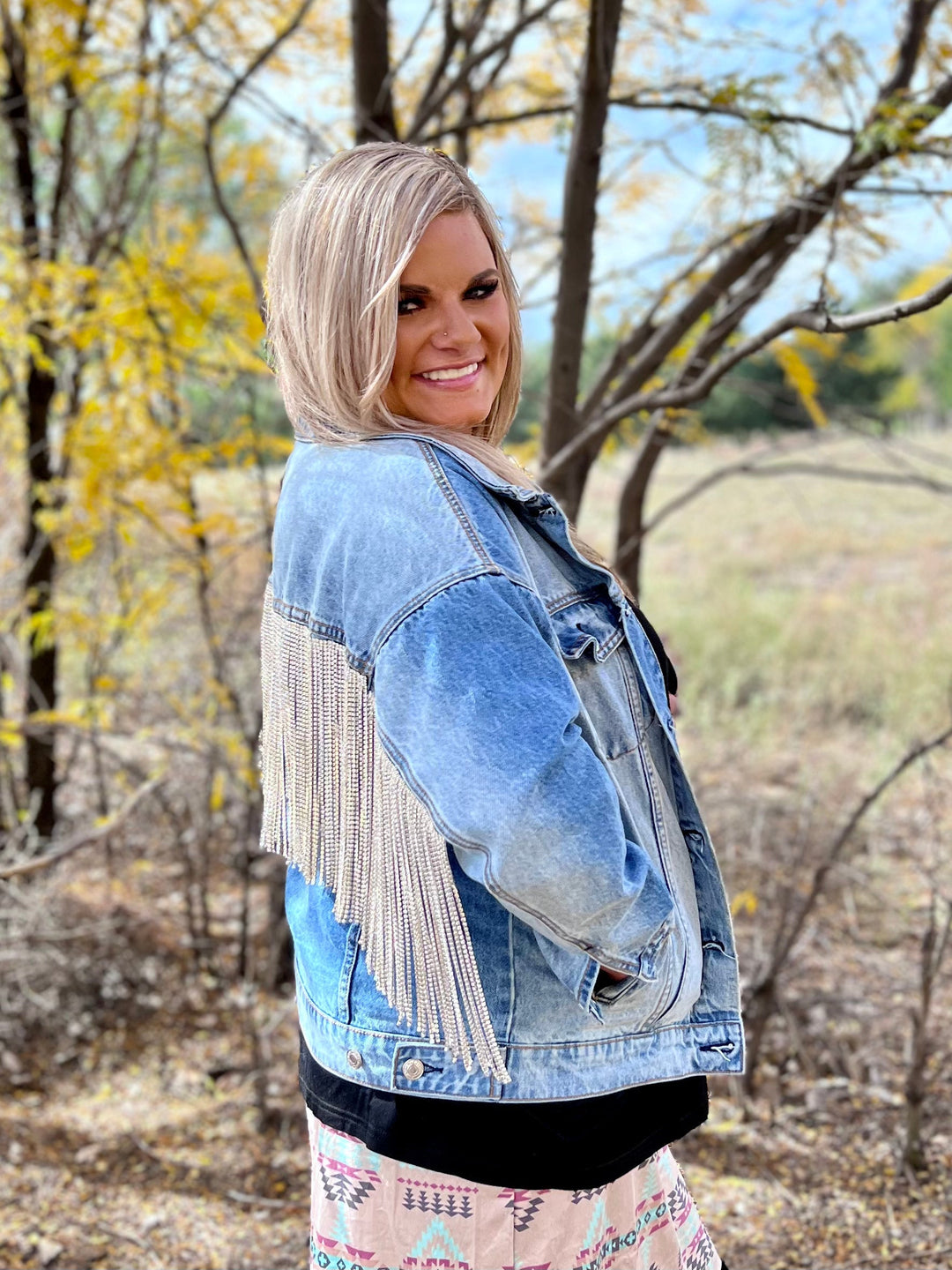 Plus Rhinestone Rodeo Denim Jacket* | gussieduponline
