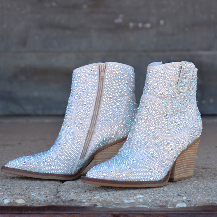 Very G Kady Silver Rhinestone Heeled Bootie