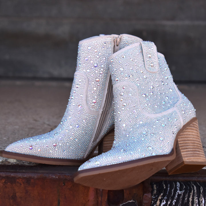 Very G Kady Silver Rhinestone Heeled Bootie