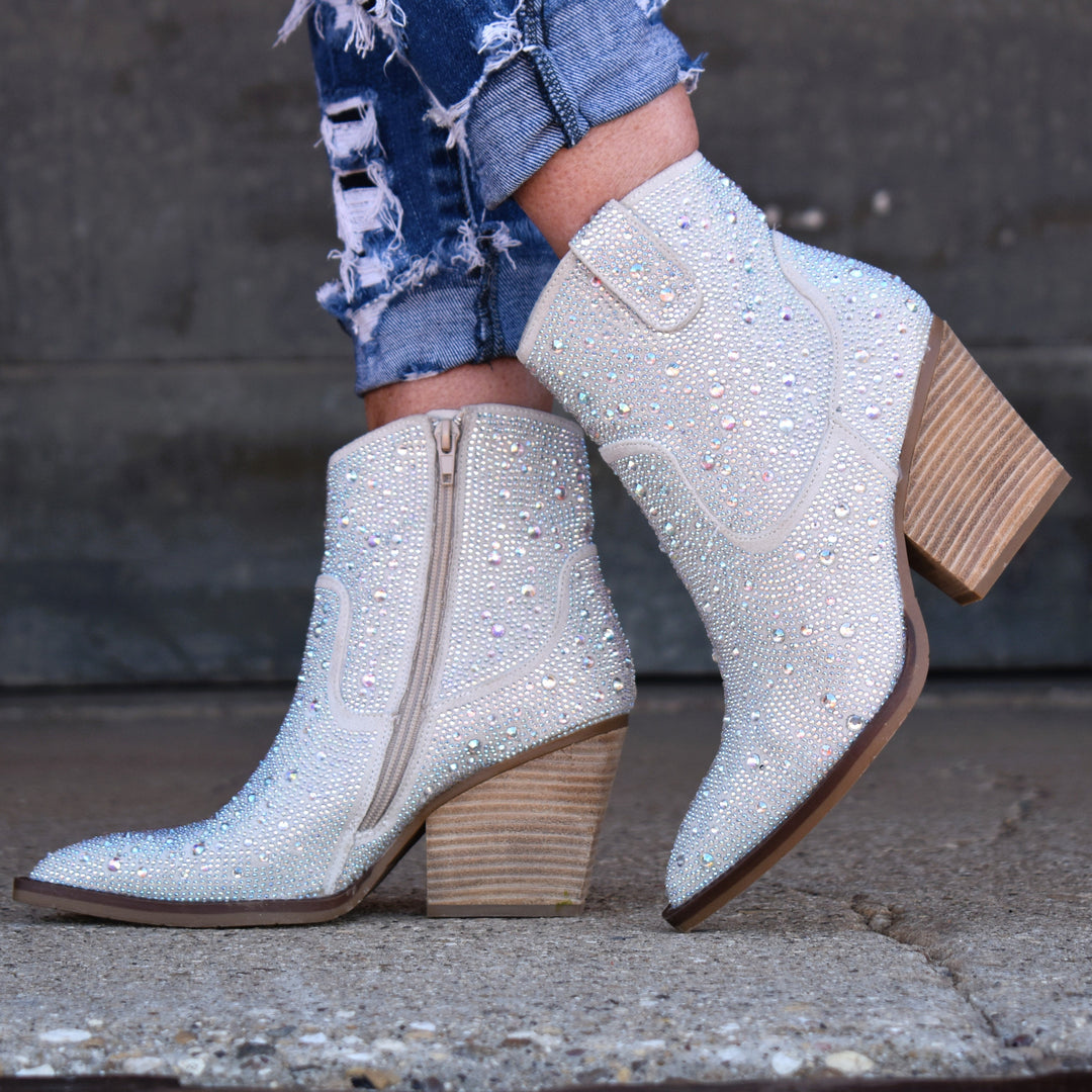 Very G Kady Silver Rhinestone Heeled Bootie