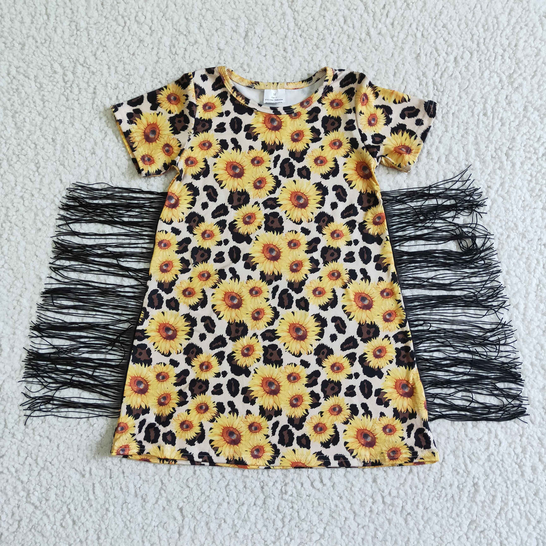 KIDS Sunflower And Leopard Tassel Dress | gussieduponline
