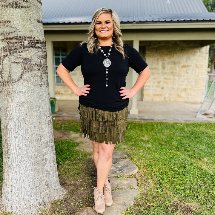 PLUS Lola Olive Fringe Skirt* | gussieduponline
