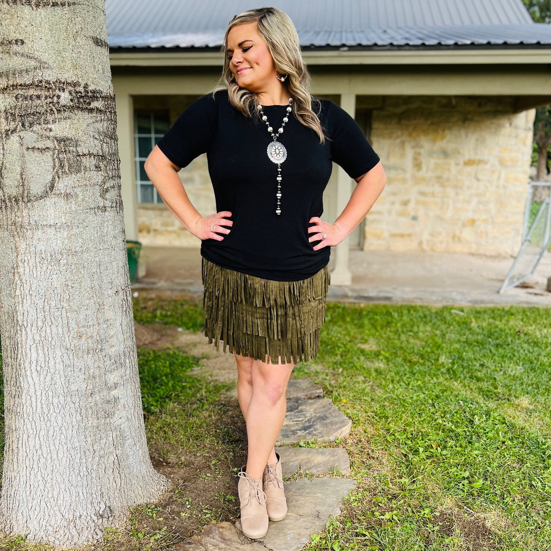 PLUS Lola Olive Fringe Skirt* | gussieduponline