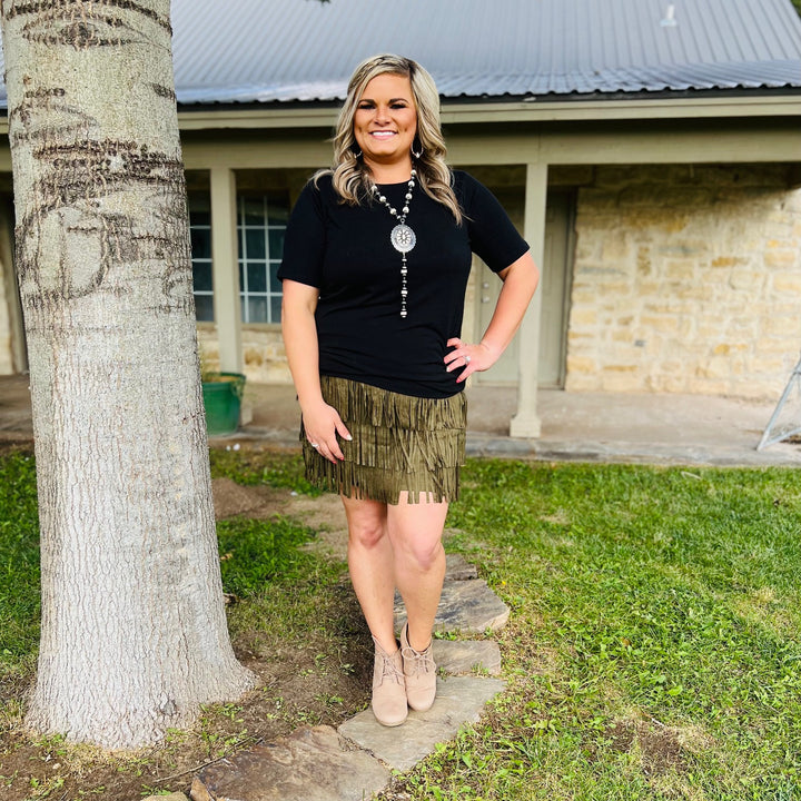 PLUS Lola Olive Fringe Skirt* | gussieduponline